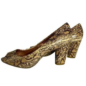 BCBGeneration Snakeskin Print Peep Toe‎ Block Heel Pumps Shoes